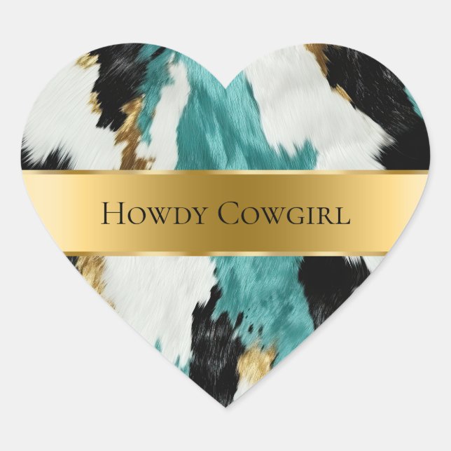 Sticker Cœur Mariage de vache noire Turquoise Green Gold (Devant)