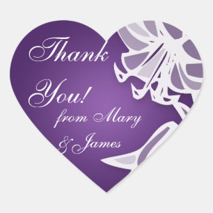 Sticker Cœur Mariage élégant "Merci" Purple Lily Bouquet