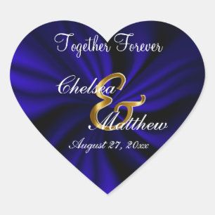 Sticker Cœur Mariage en bleu foncé satiné Personnaliser
