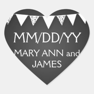 Sticker Cœur Mariage Enregistrer La Date Amour Bunting Noir