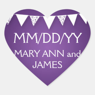 Sticker Cœur Mariage Enregistrer La Date Amour Bunting Purple