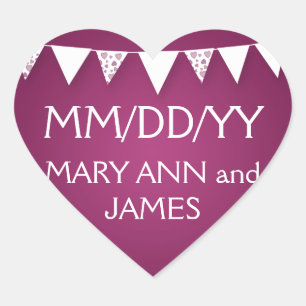 Sticker Cœur Mariage Enregistrer La Date Amour Bunting Rose
