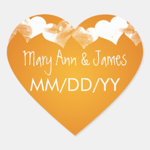 Sticker Cœur Mariage Enregistrer La Date Grunge Hearts Orange