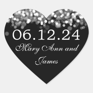 Sticker Cœur Mariage Enregistrer La Date Lumières Argent