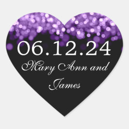 Sticker Cœur Mariage Enregistrer La Date Lumières Violet