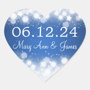 Sticker Cœur Mariage Enregistrer La Date Magique Étincelle Bleu