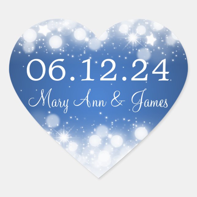 Sticker Cœur Mariage Enregistrer La Date Magique Étincelle Bleu (Devant)