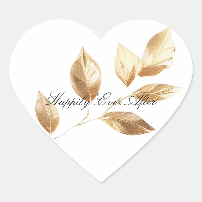 Sticker Cœur Mariage Feuille Chic Gold (Devant)