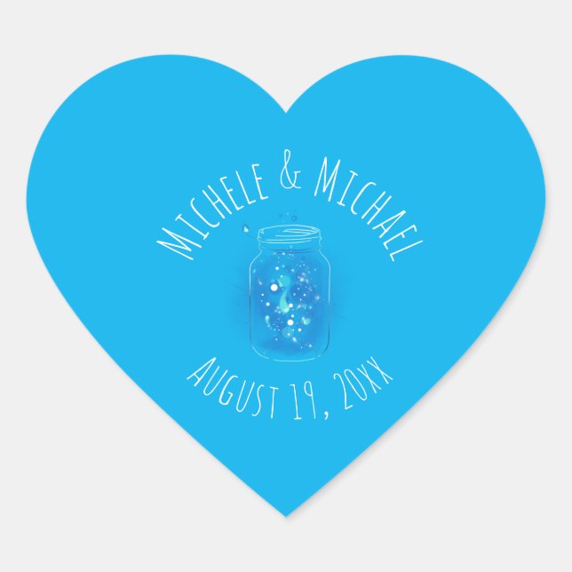 Sticker Cœur Mariage Firefly Mason Jar personnalisable (Devant)