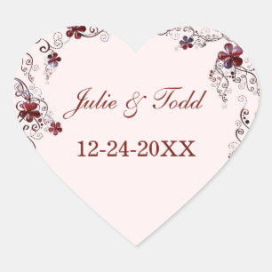 Sticker Cœur Mariage Floral Bourgogne & Rose Enregistrer La Dat