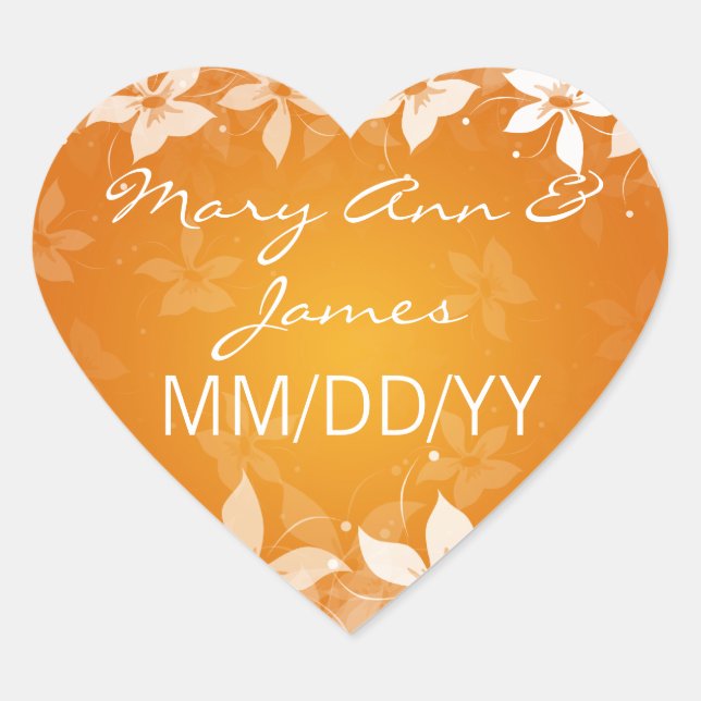 Sticker Cœur Mariage Floral Date Fleurs exotiques Orange (Devant)