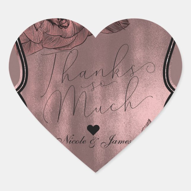 Sticker Cœur Mariage floral Dusty Rose Rose Or Élégant Glam (Devant)