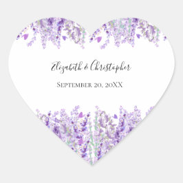 Sticker Cœur Mariage Floral Lavande Violet Vert