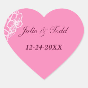 Sticker Cœur Mariage floral moderne rose persan