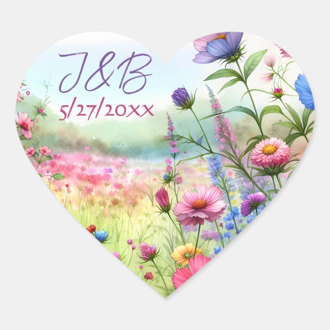Sticker Cœur Mariage floral personnalisé (Devant)