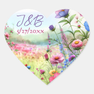 Sticker Cœur Mariage floral personnalisé