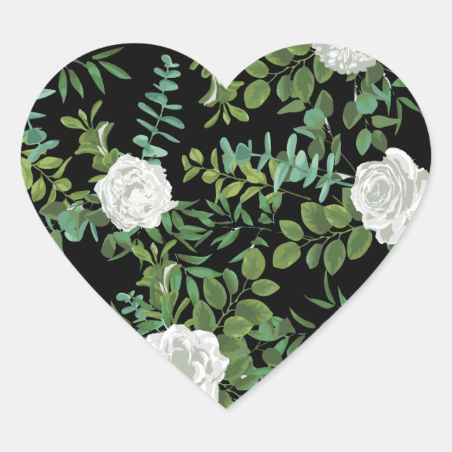 Sticker Cœur Mariage floral rose noire et blanche (Devant)