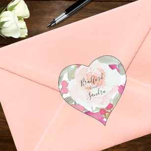 Sticker Cœur Mariage floral rose pâle simple