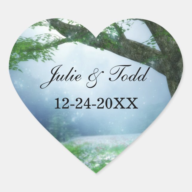 Sticker Cœur Mariage forestier enchanté (Devant)