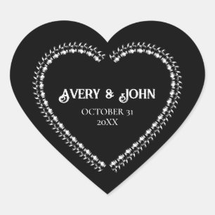 Sticker Cœur Mariage gothique minimaliste noir et blanc