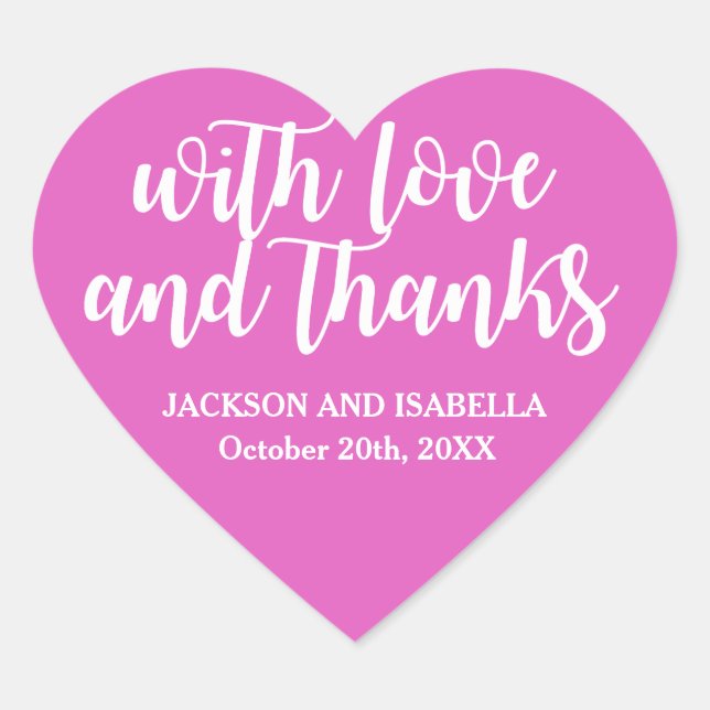 Sticker Cœur Mariage Hot Neon Pink Love & Thanks (Devant)