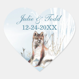 Sticker Cœur Mariage Loup d'hiver Économisez La Date