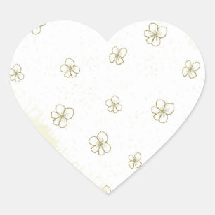 Sticker Cœur mariage or et fleurs blanches