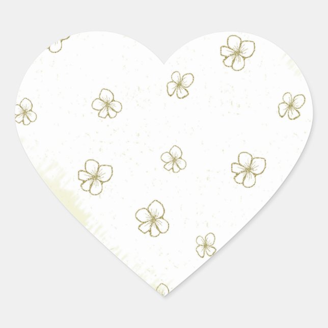 Sticker Cœur mariage or et fleurs blanches (Devant)