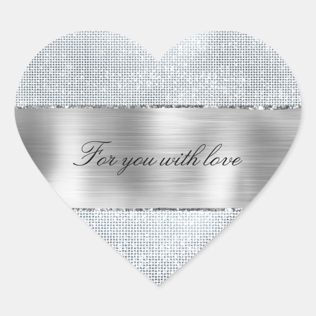 Sticker Cœur Mariage Pailleté Argenté Glitzy (Devant)