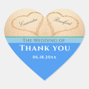 Sticker Cœur Mariage plage 2 Coeurs Mariage de sable Merci