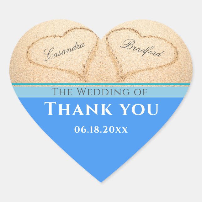 Sticker Cœur Mariage plage 2 Coeurs Mariage de sable Merci (Devant)