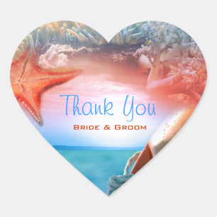 Sticker Cœur Mariage plage "Merci" croisière tropicale