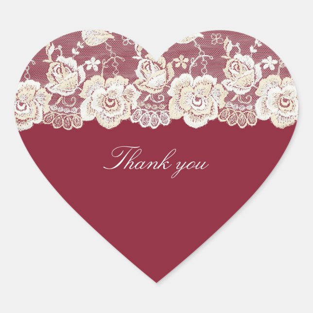 Sticker Cœur Mariage Romantique Robe Rouge Fleurie Dentelle (Devant)
