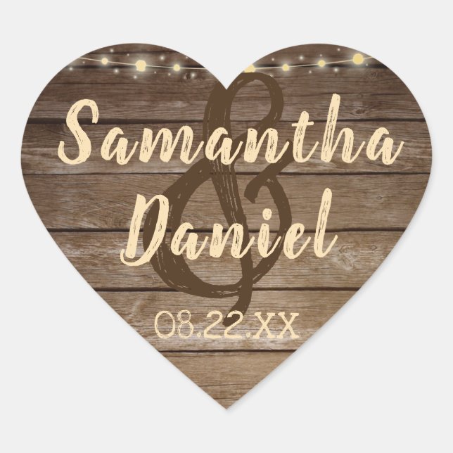 Sticker Cœur Mariage rustique Bois et Chaîne (Devant)