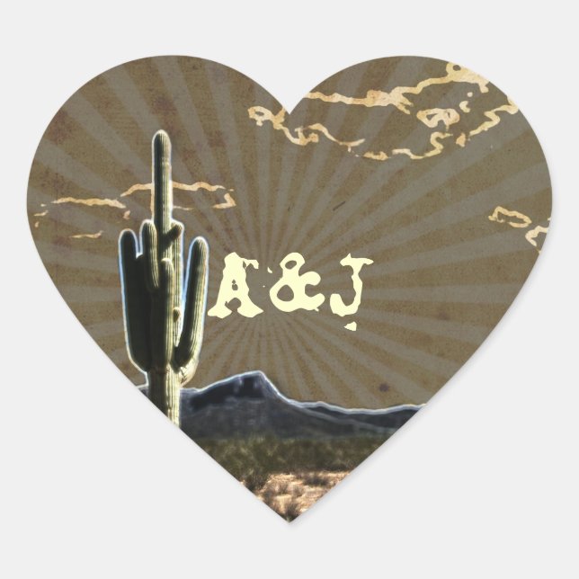 Sticker Cœur Mariage rustique de cactus de pays occidental (Devant)
