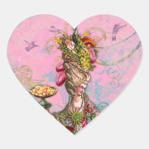 Sticker Cœur Marie Antoinette Hot Pink & Peacock