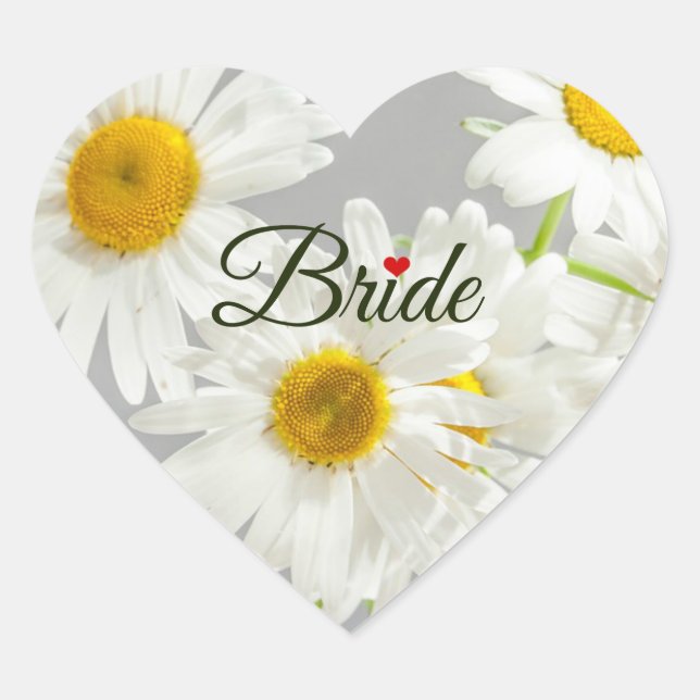 Sticker Cœur Mariée, conception de texte sur les marguerites bl (Devant)