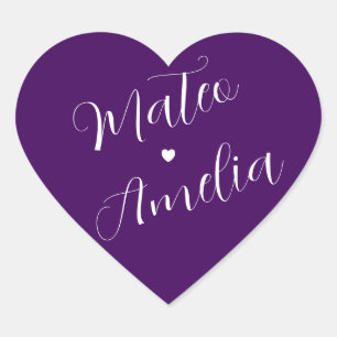 Sticker Cœur Mariés aux Noms sur Mariage Violet Blanc