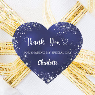Sticker Cœur Marine bleu argent coeur parties scintillant merci