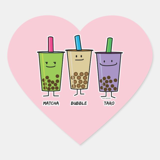 Sticker Cœur Matcha boba thé lait de boisson verte Taro tapioca (Devant)