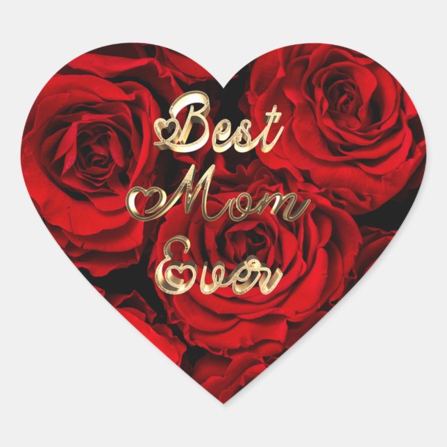 Sticker Cœur Meilleure maman Jamais Coeurs Rouge Roses Floral (Devant)