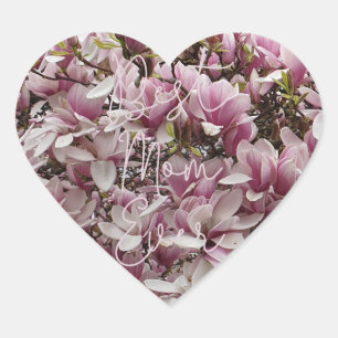 Sticker Cœur Meilleure maman jamais rose Fleurs de Magnolia Flo