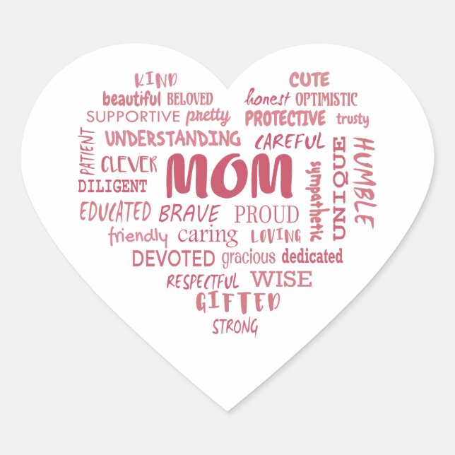 Sticker Cœur Meilleures qualités de mère et caractéristiques de (Devant)