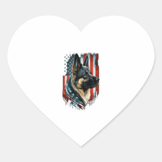 Sticker Cœur Memorial Day German Shepherd Drapeau américain Éta
