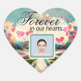 Sticker Cœur Mémorial photo avec coeur et fleurs
