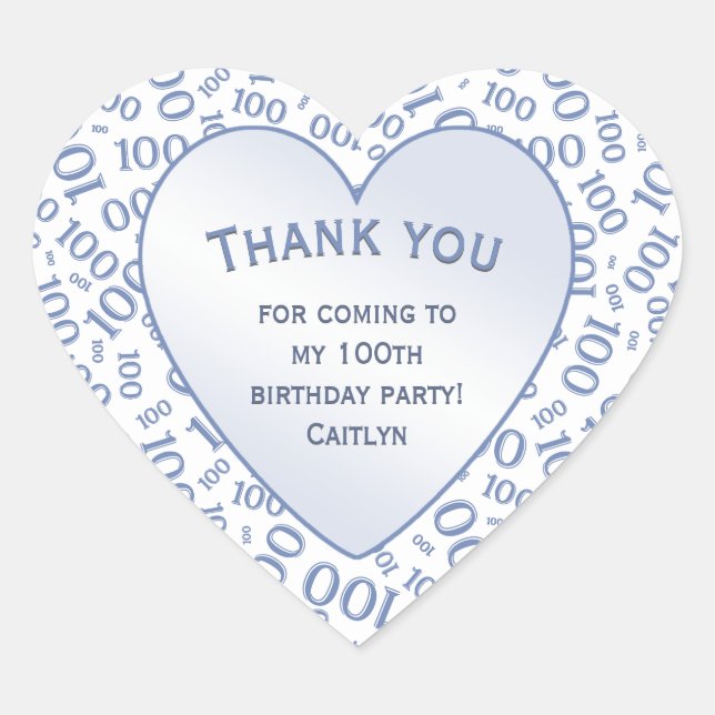 Sticker Cœur Merci - 100e Motif numérique bleu/blanc (Devant)