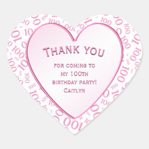 Sticker Cœur Merci - 100e Motif numérique rose/blanc