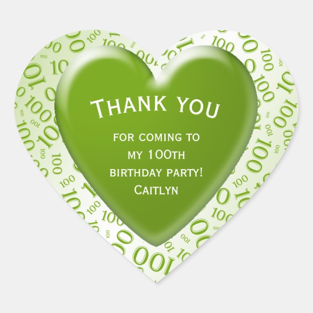 Sticker Cœur Merci - 100e Motif numérique vert/blanc (Devant)