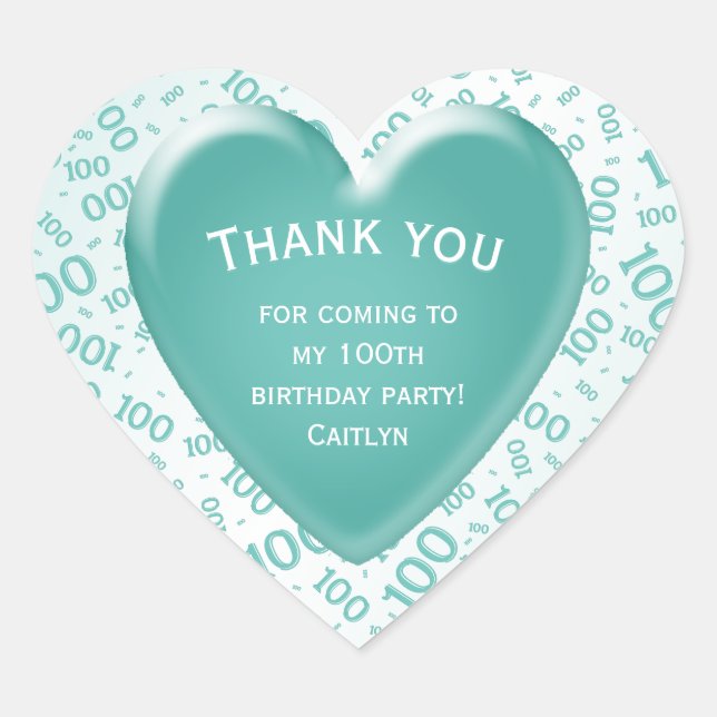 Sticker Cœur Merci - 100e Motif Turquoise/blanc (Devant)