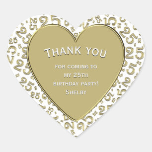 Sticker Cœur Merci - 25e anniversaire Gold and White Heart